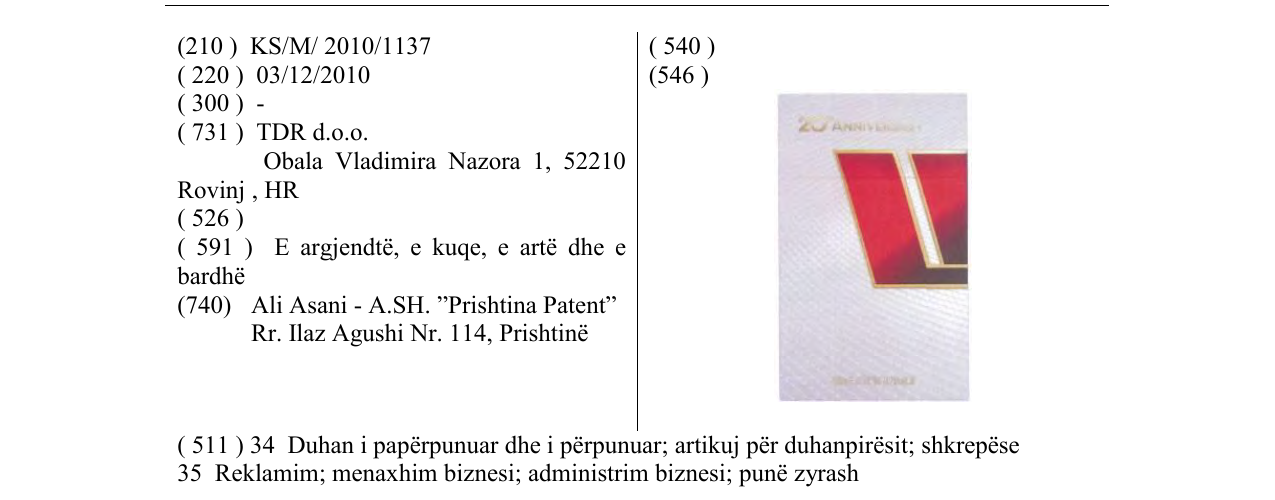 Zëri i markës 20TH ANNIVERSARY në buletin