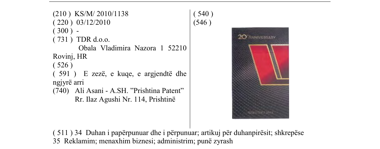 Zëri i markës 20TH ANNIVERSARY në buletin