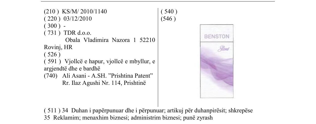 Zëri i markës BENSTON Slims në buletin