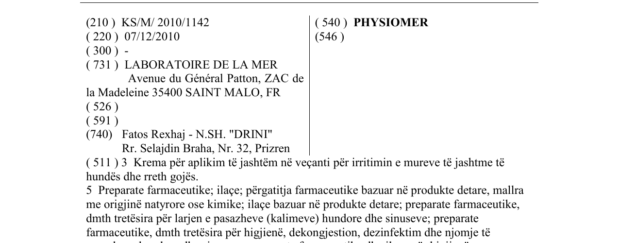 Zëri i markës PHYSIOMER në buletin