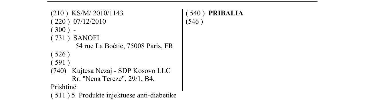 Zëri i markës PRIBALIA në buletin