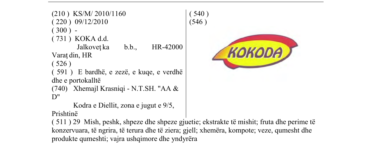 Zëri i markës KOKODA në buletin