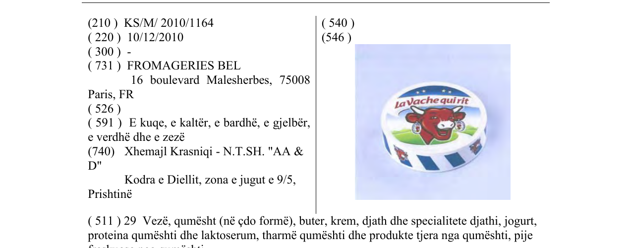 Zëri i markës La Vache qui rit në buletin