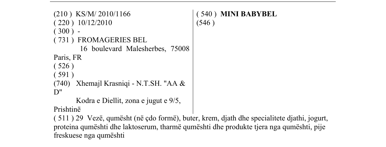 Zëri i markës MINI BABYBEL në buletin