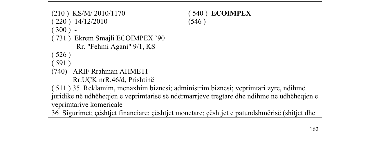 Zëri i markës ECOIMPEX në buletin
