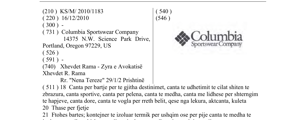 Zëri i markës Columbia Sportswear Company në buletin