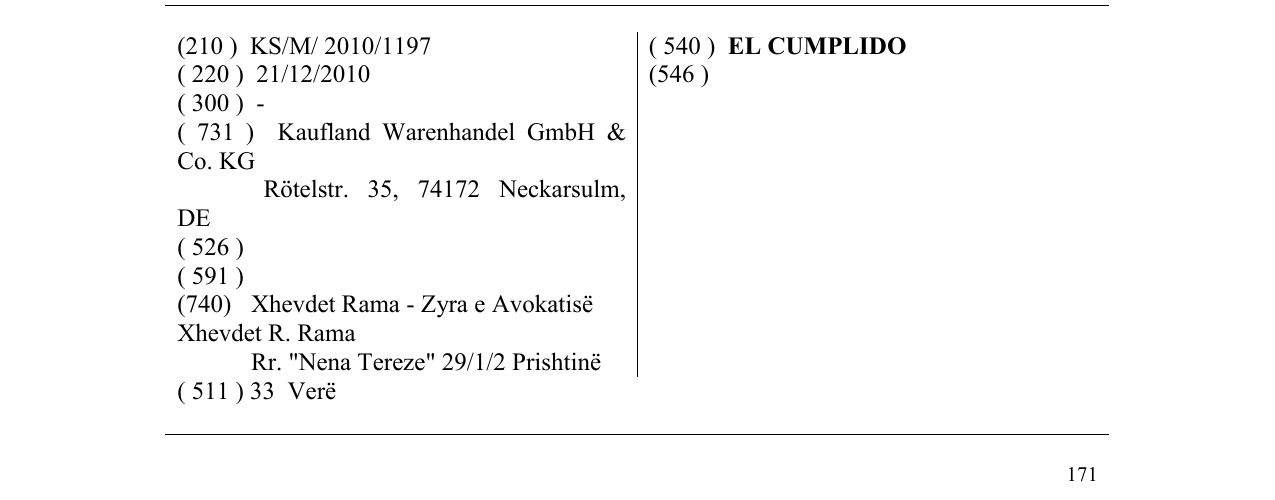 Zëri i markës EL CUMPLIDO në buletin
