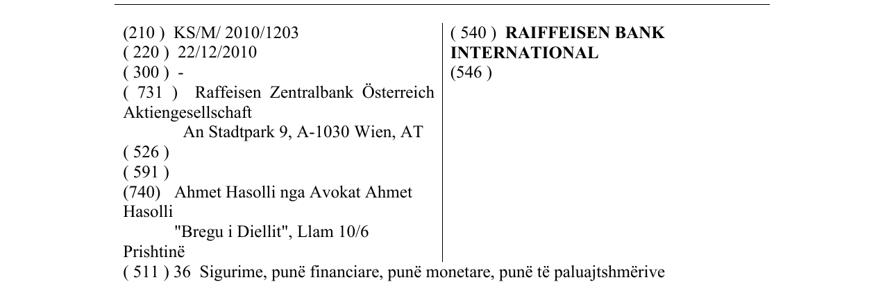 Zëri i markës RAIFFEISEN BANK INTERNATIONAL në buletin