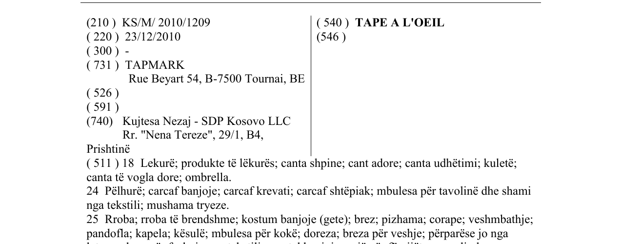 Zëri i markës TAPE A L'OEIL në buletin