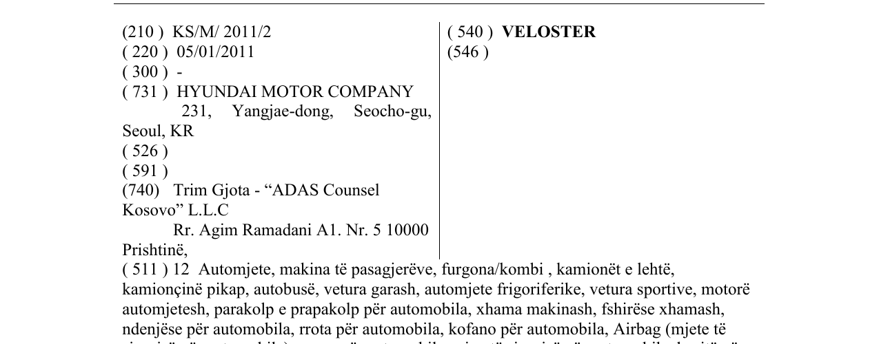 Zëri i markës VELOSTER në buletin