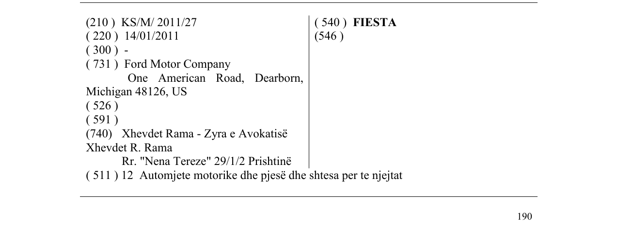 Zëri i markës FIESTA në buletin