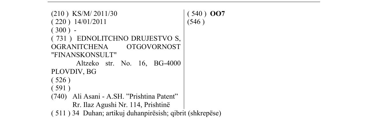 Zëri i markës OO7 në buletin