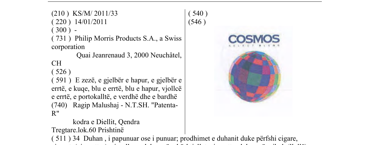 Zëri i markës COSMOS në buletin