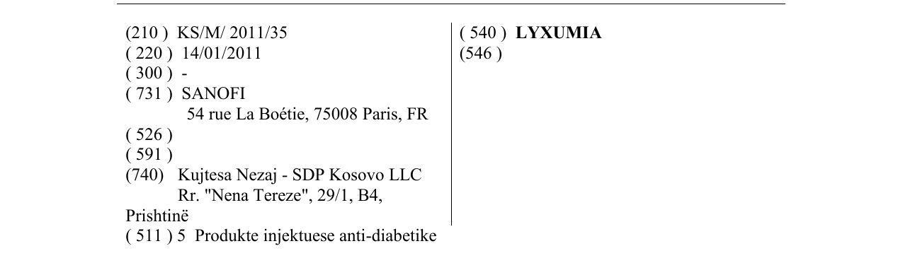 Zëri i markës LYXUMIA në buletin