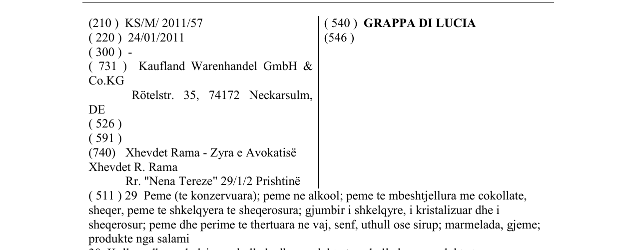 Zëri i markës GRAPPA DI LUCIA në buletin