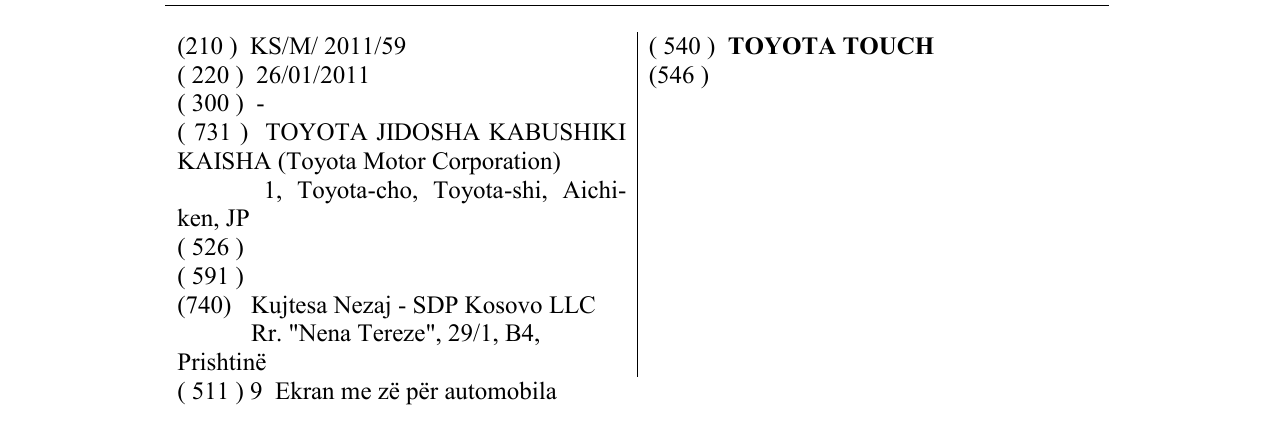 Zëri i markës TOYOTA TOUCH në buletin
