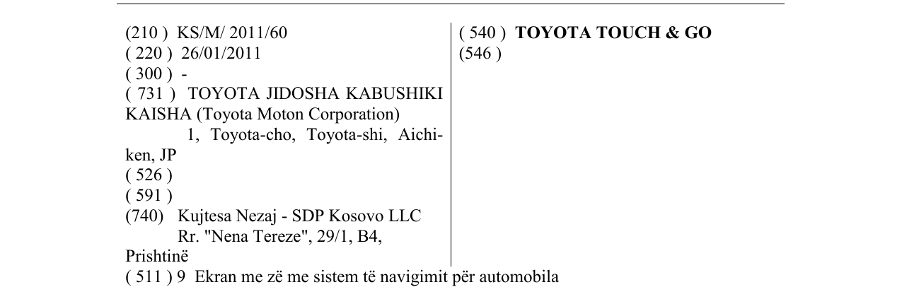 Zëri i markës TOYOTA TOUCH & GO në buletin