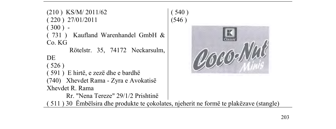 Zëri i markës Coco - Nut Minis në buletin