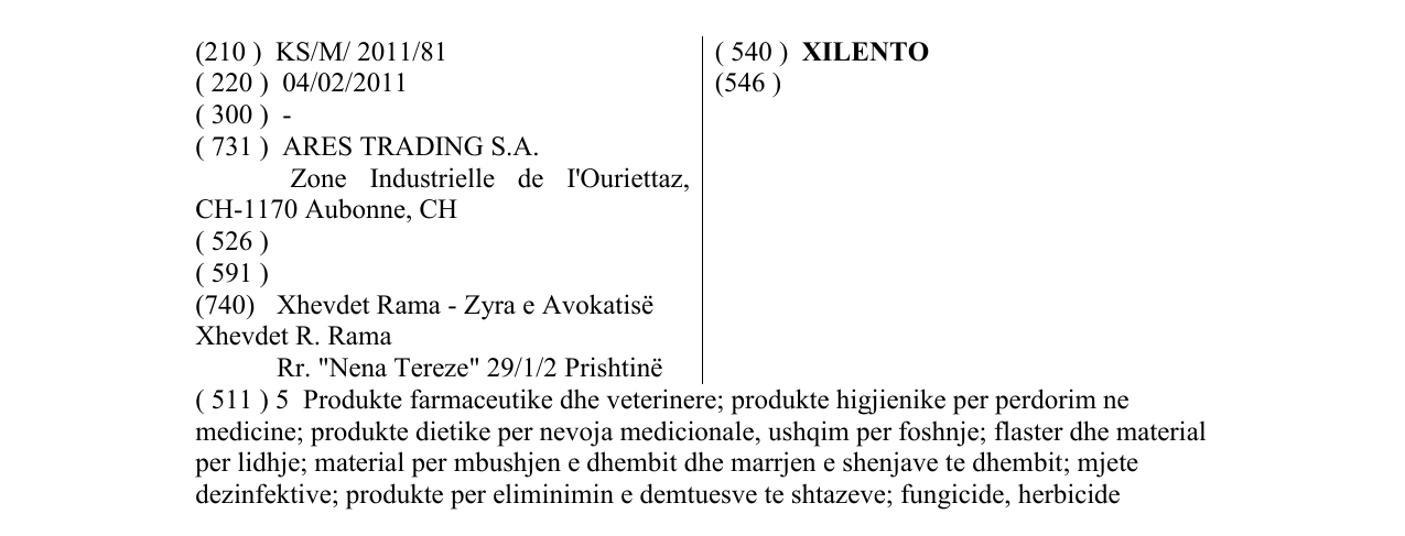 Zëri i markës XILENTO në buletin