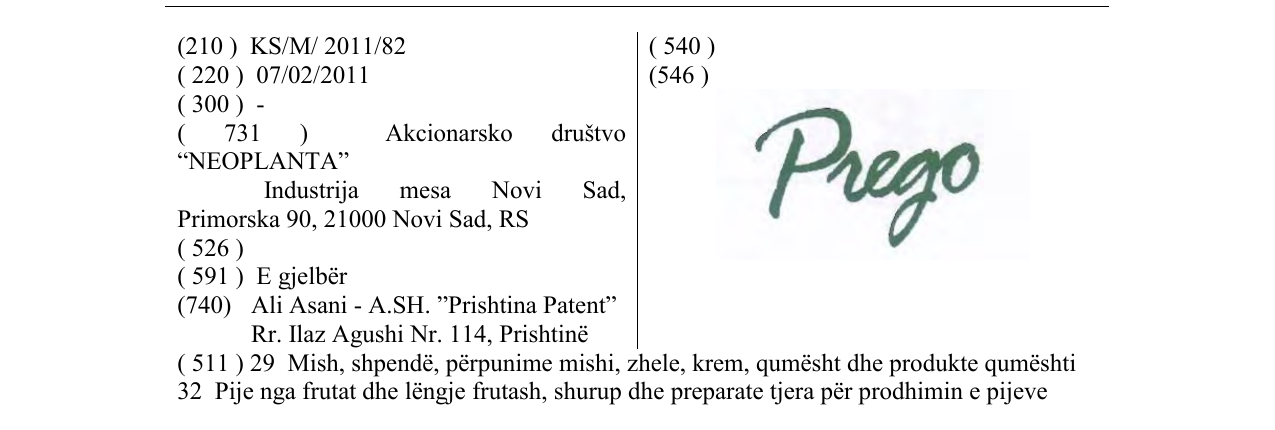 Zëri i markës Prego në buletin