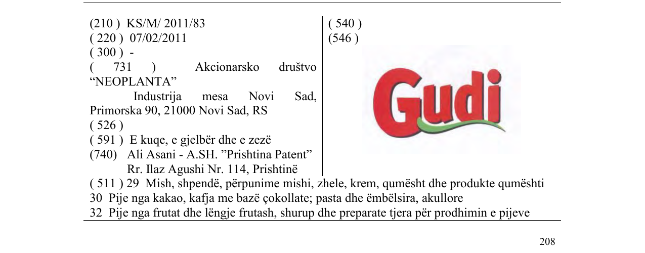 Zëri i markës Gudi në buletin