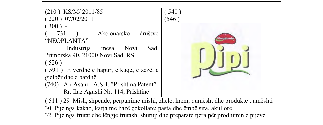 Zëri i markës Neoplanta Pipi në buletin