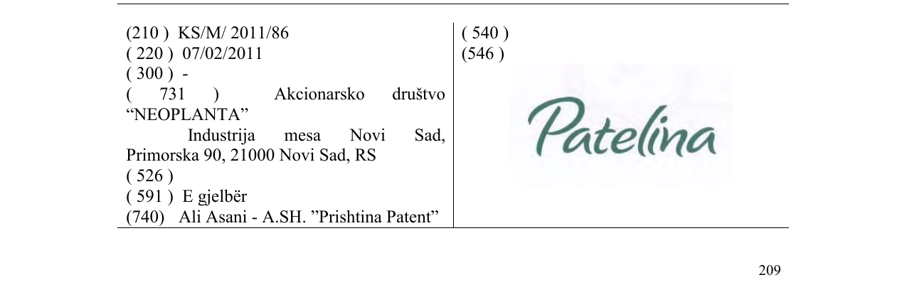 Zëri i markës Patelina në buletin