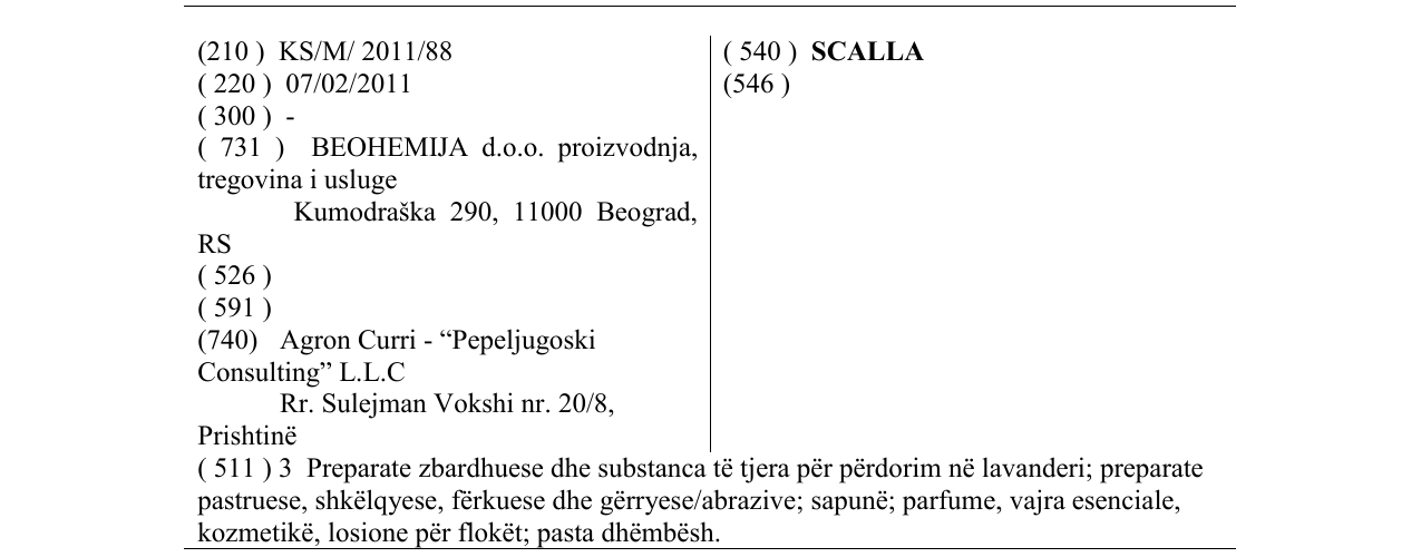 Zëri i markës SCALLA në buletin