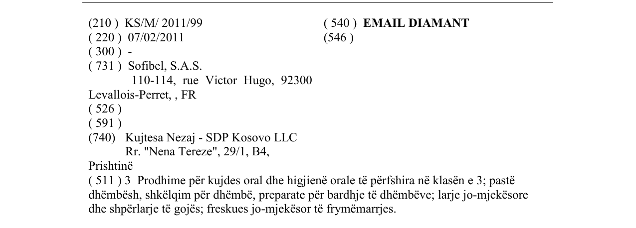 Zëri i markës EMAIL DIAMANT në buletin