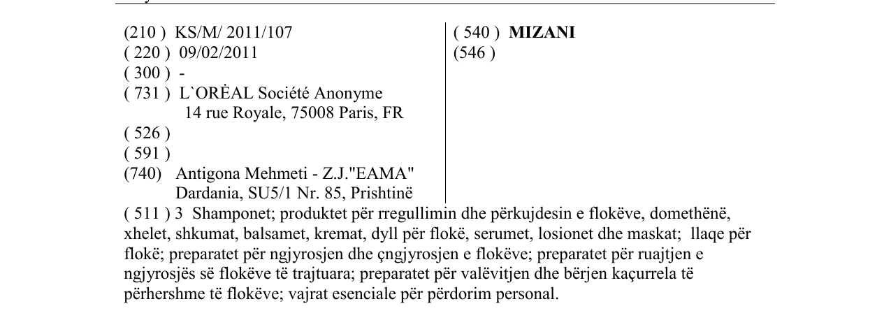 Zëri i markës MIZANI në buletin