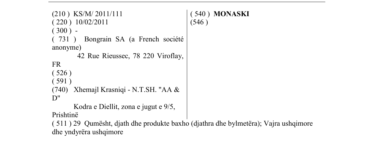 Zëri i markës MONASKI në buletin