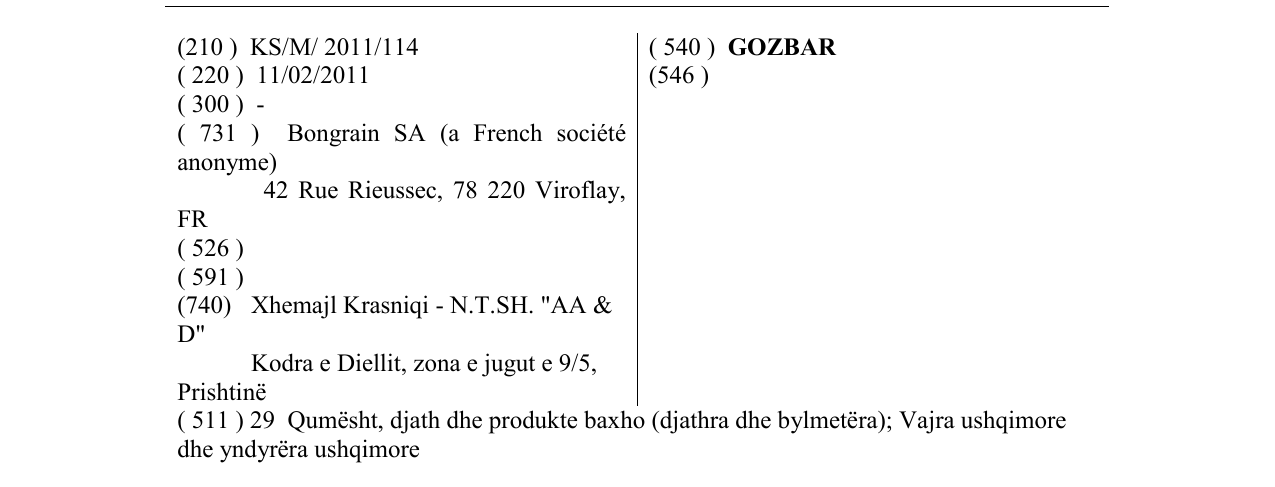 Zëri i markës GOZBAR në buletin