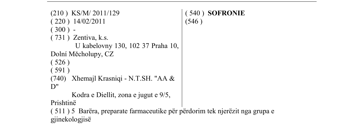 Zëri i markës SOFRONIE në buletin