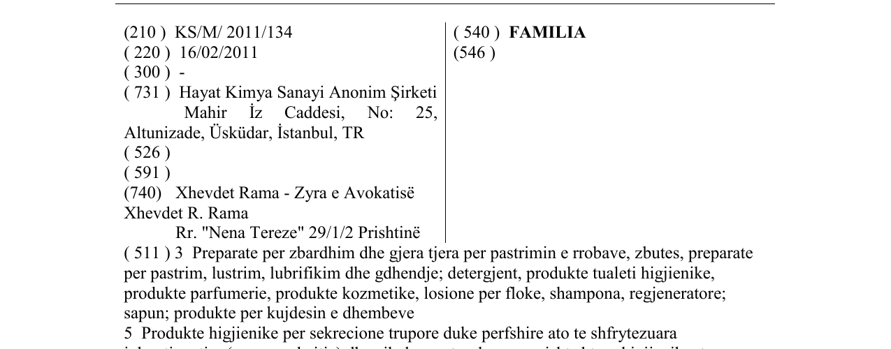 Zëri i markës FAMILIA në buletin