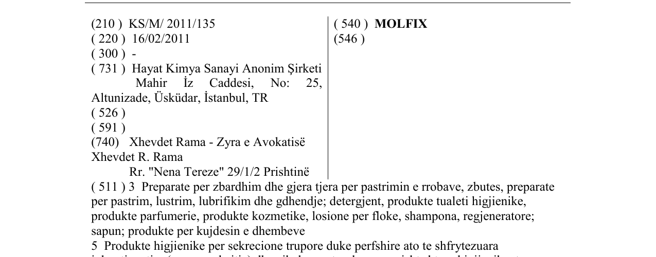 Zëri i markës MOLFIX në buletin