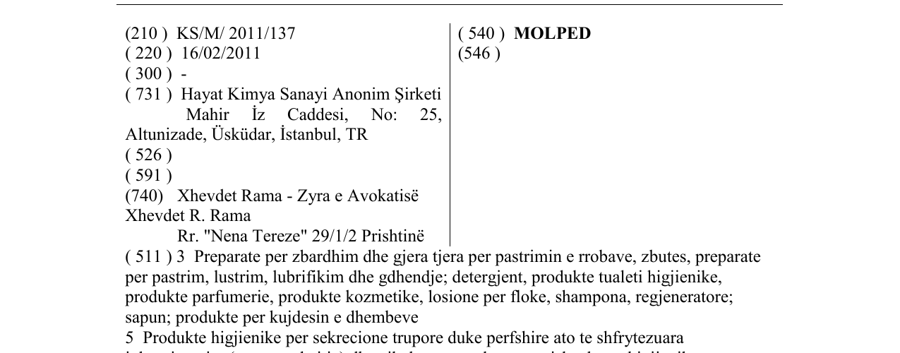 Zëri i markës MOLPED në buletin