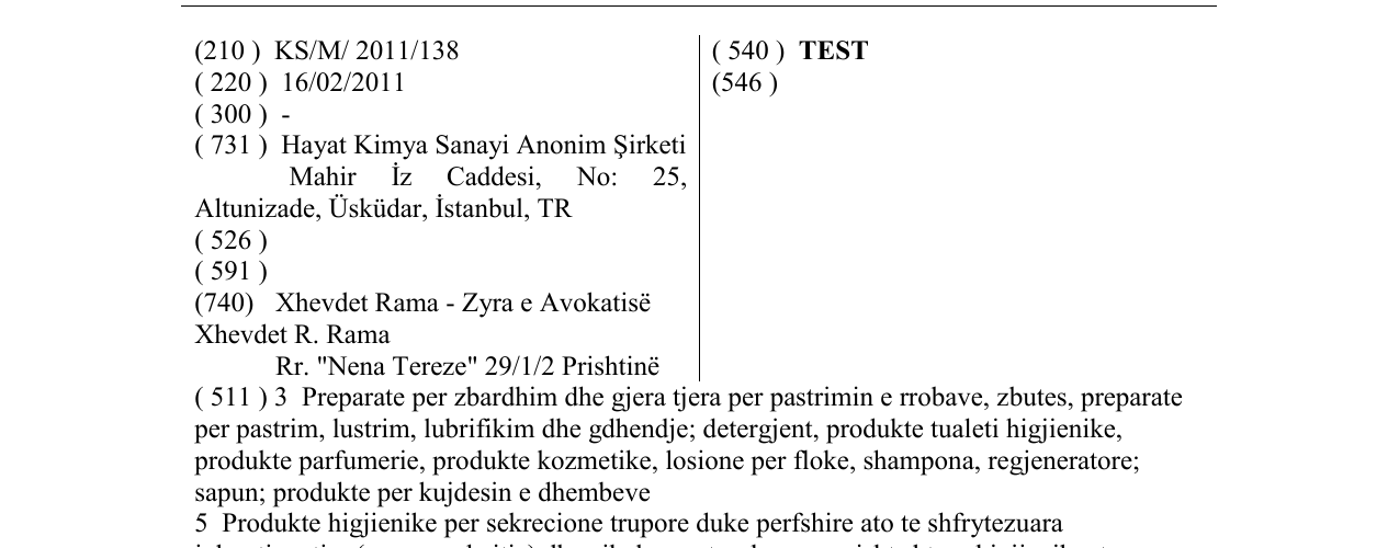 Zëri i markës TEST në buletin