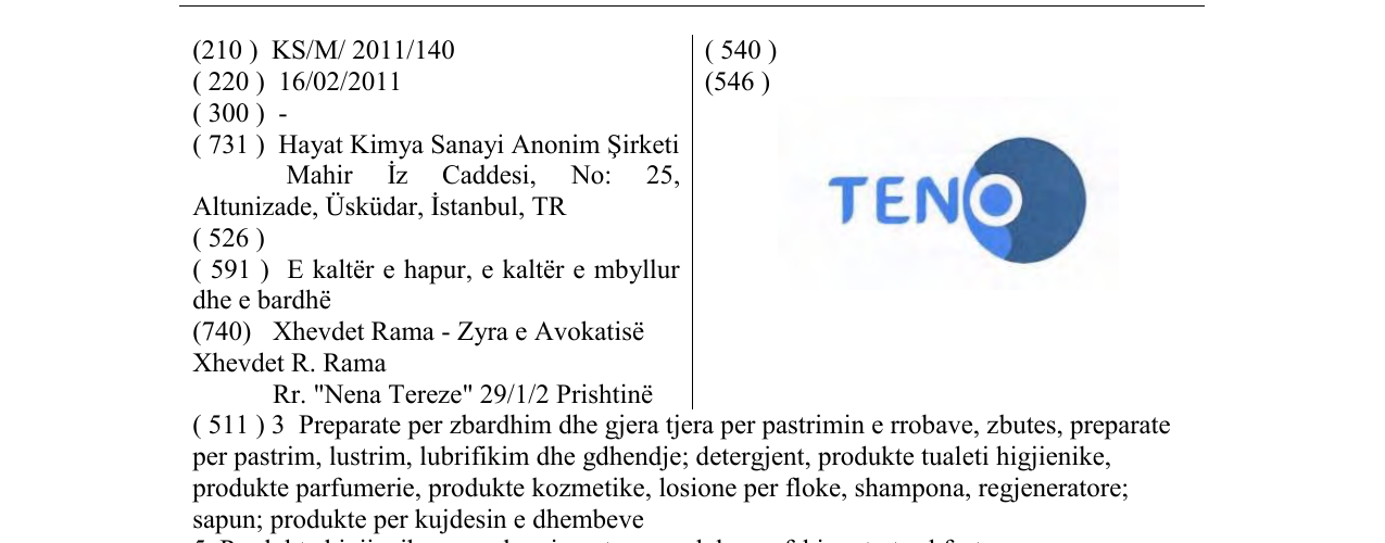 Zëri i markës TENO në buletin