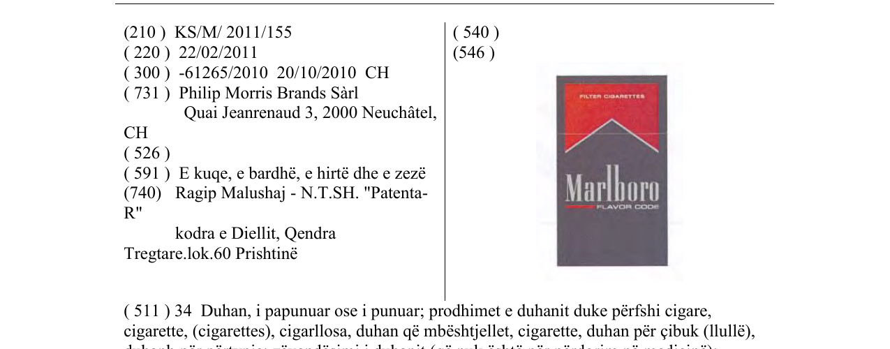 Zëri i markës Marlboro në buletin