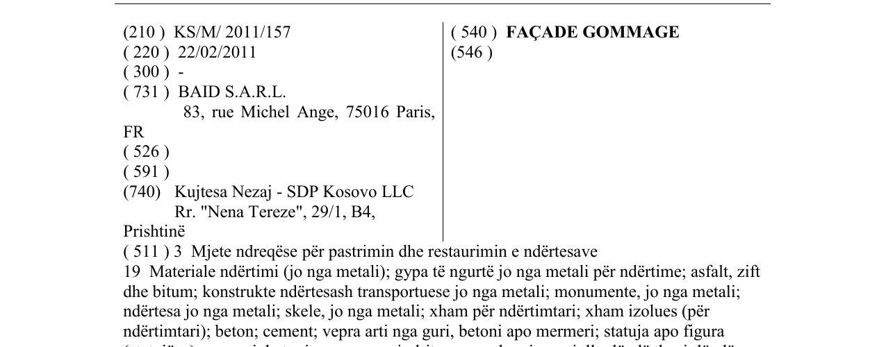 Zëri i markës FAÇADE GOMMAGE në buletin