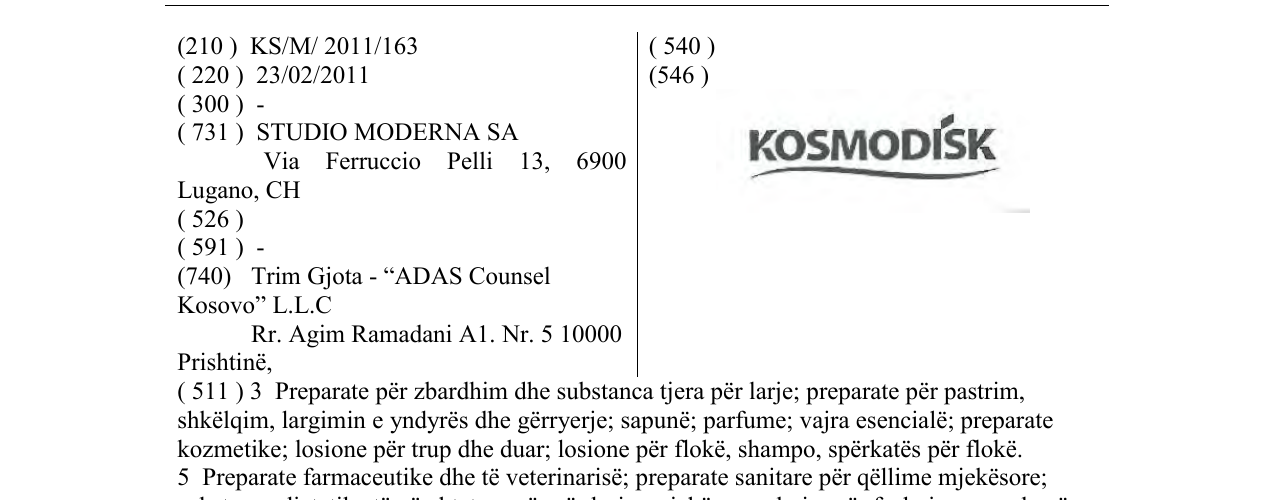 Zëri i markës KOSMODISK në buletin