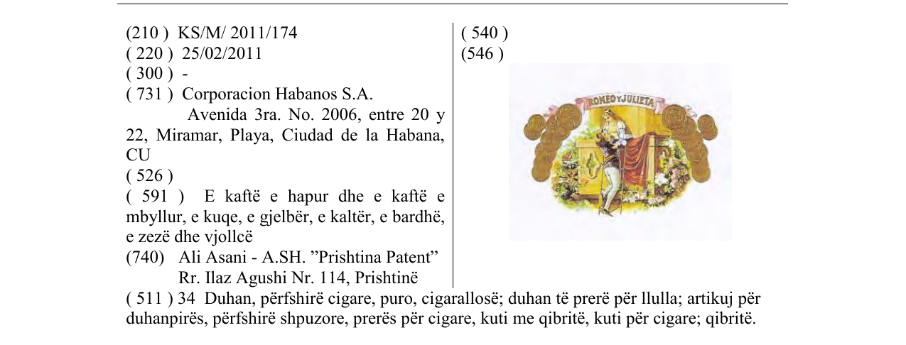 Zëri i markës ROMEO y JULIETA në buletin