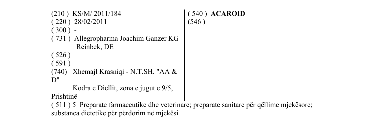 Zëri i markës ACAROID në buletin