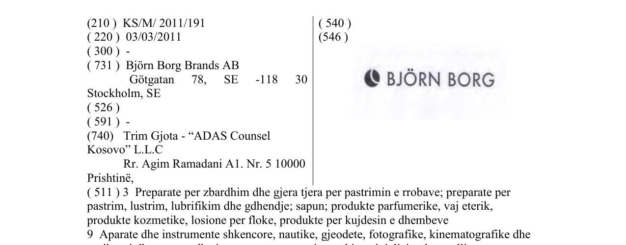 Zëri i markës BJÖRN BORG në buletin