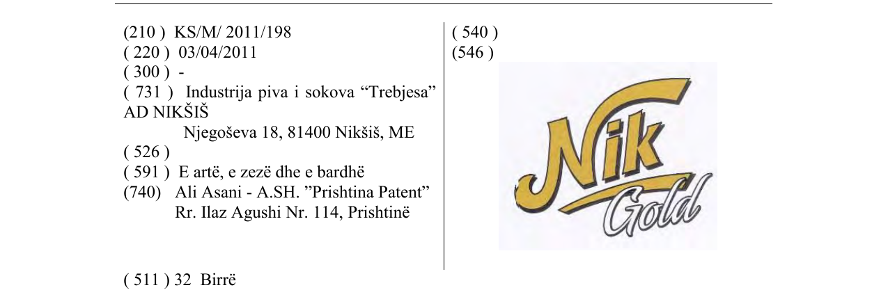 Η εγγραφή του σήματος Nik Gold στο δελτίο