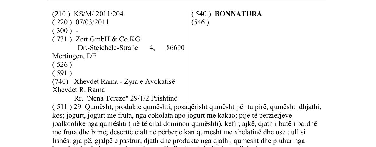 Zëri i markës BONNATURA në buletin