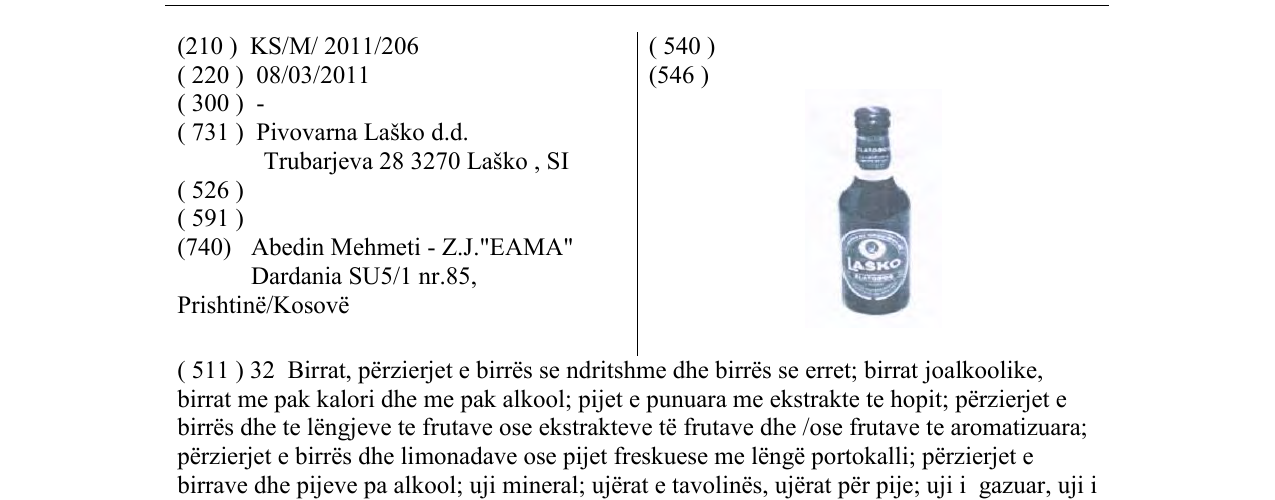 Zëri i markës LAŠKO në buletin