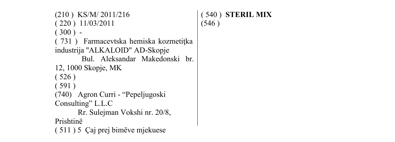 Zëri i markës STERIL MIX në buletin