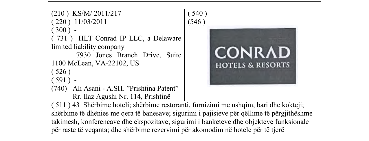 Zëri i markës CONRAD HOTELS & RESORTS në buletin