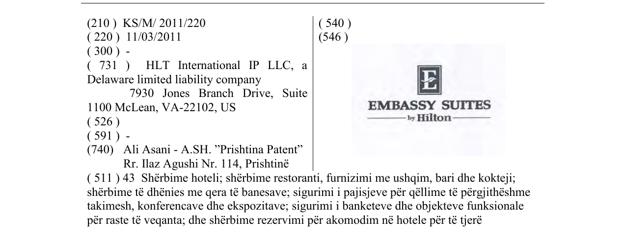 Zëri i markës EMBASSY SUITES by Hilton në buletin